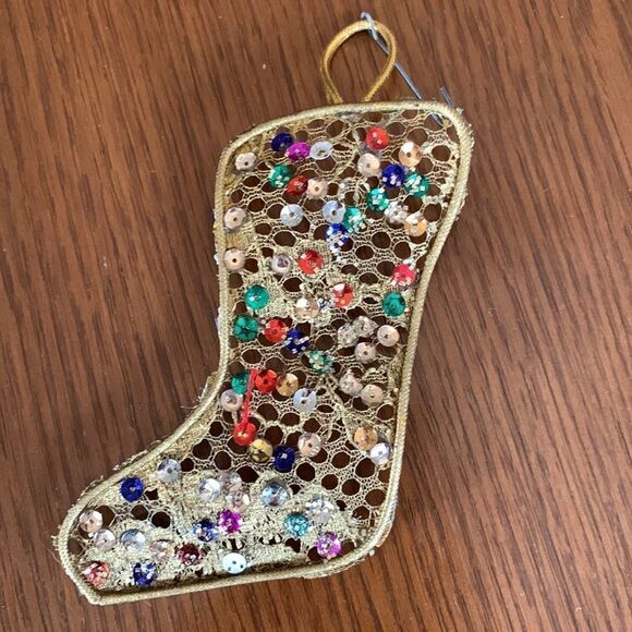 2 Vtg gold with spangles Christmas tree ornaments - Picture 5 of 6